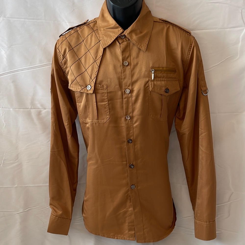 Mens Cognac Long Sleeve Button Down Shirt Size XXL